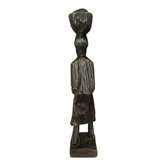 Vintage African Hand-Carved Wood Female Figure – 13.5" Tribal Woman Statue with - Picture 3 of 5
